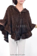 Hooded Mink Fur Knitted Cape