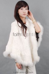 Rex Rabbit Fur Knitted Cape with Fox Fur Trimmed