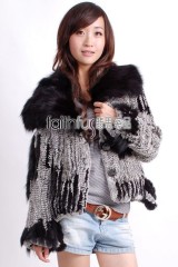 Rabbit Fur Knitted Jacket with Fox Fur collar