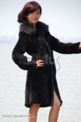 3/4 Length Knitted Mink Fur Long Overcoat