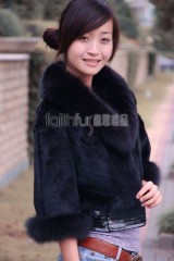 Sheared Rabbit Fur Jacket with Fox Fur Collar