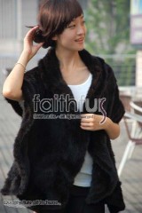 Waved Mink Fur Knitted Shawl