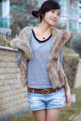 Rabbit Fur Knitted Vest with Racoon Fur trimed