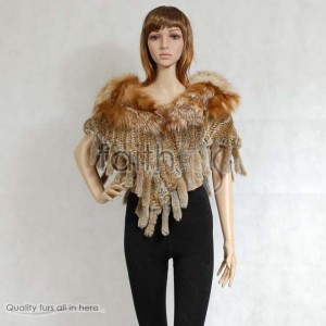 Rabbit Fur Knitted Cape with Silver Fox Fur collar