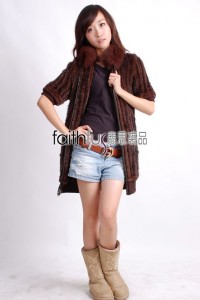 Mink Fur and Rabbit Fur Blended Kintted Vest with Fox fur collar