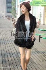 Waved Mink Fur Knitted Shawl