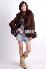 Mink Fur Knitted Jacket with Racoon fur trimmed