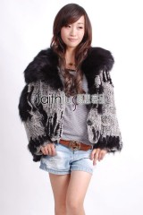 Rabbit Fur Knitted Jacket with Fox Fur collar