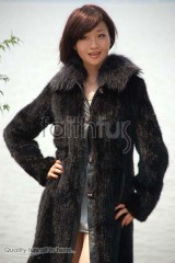 3/4 Length Knitted Mink Fur Long Overcoat