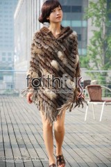 Hooded Rabbit Fur Knitted Cape