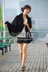 Waved Mink Fur Knitted Shawl