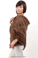 Hooded Mink Fur Knitted Cape