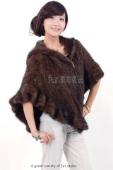 Hooded Mink Fur Knitted Cape