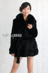 Sheared Rabbit Fur Jacket with Fox Fur collar