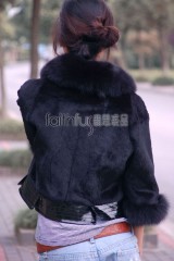 Sheared Rabbit Fur Jacket with Fox Fur Collar