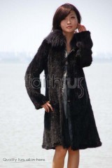 3/4 Length Knitted Mink Fur Long Overcoat