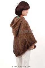 Hooded Mink Fur Knitted Cape