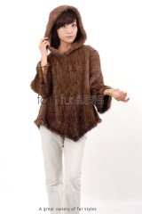 Hooded Mink Fur Knitted Cape