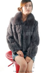 Rex Rabbit fur Jacket with Fox fur collar