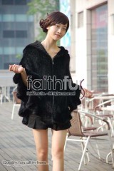 Hooded Mink Fur Knitted Cape