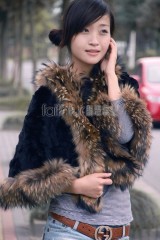 Rex Rabbit Fur Cape with Racoon Fur trimmed