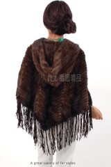 Hooded Mink Fur Knitted Cape