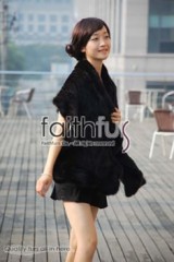 Waved Mink Fur Knitted Shawl