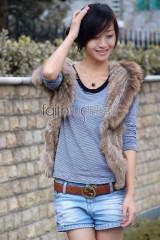 Rabbit Fur Knitted Vest with Racoon Fur trimed