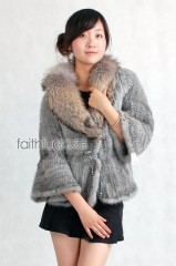 Sapphire Mink Fur Knitted Jacket with Racoon fur collar