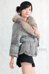 Sapphire Mink Fur Knitted Jacket with Racoon fur collar