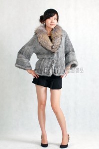 Sapphire Mink Fur Knitted Jacket with Racoon fur collar