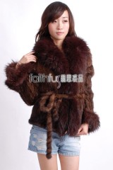 Mink Fur Knitted Jacket with Racoon fur trimmed