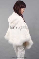 Rex Rabbit Fur Knitted Cape with Fox Fur Trimmed