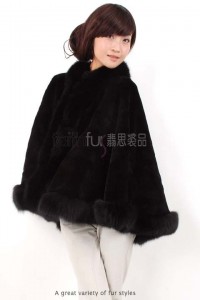 Rex Rabbit Fur Cape with Fox Fur trimmed