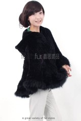 Rex Rabbit Fur Knitted Cape with Fox Fur Trimmed