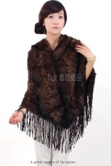 Hooded Mink Fur Knitted Cape