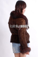 Mink Fur Knitted Jacket with Racoon fur trimmed