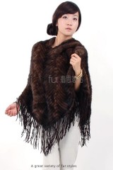 Hooded Mink Fur Knitted Cape