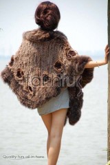 Rabbit Fur Knitted Cape with Fox Fur Fully trimmed