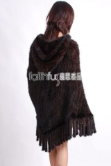 Hooded Mink Fur Knitted Cape