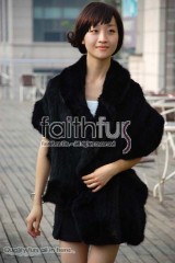 Waved Mink Fur Knitted Shawl