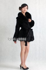 Sheared Rabbit Fur Jacket with Fox Fur collar