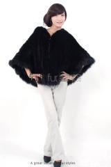 Rex Rabbit Fur Knitted Cape with Fox Fur Trimmed