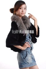 Sheared Rabbit fur Jacket with Silver Fox fur collar