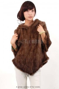 Hooded Mink Fur Knitted Cape