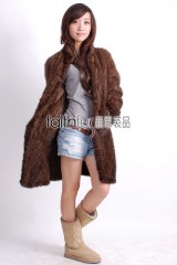 3/4 Length Knitted Mink Fur Long Overcoat