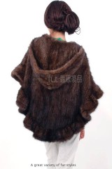 Hooded Mink Fur Knitted Cape