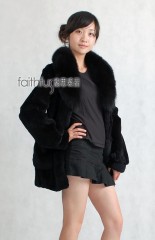 Sheared Rabbit Fur Jacket with Fox Fur collar