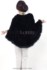 Rex Rabbit Fur Knitted Cape with Fox Fur Trimmed