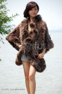 Rabbit Fur Knitted Cape with Fox Fur Fully trimmed